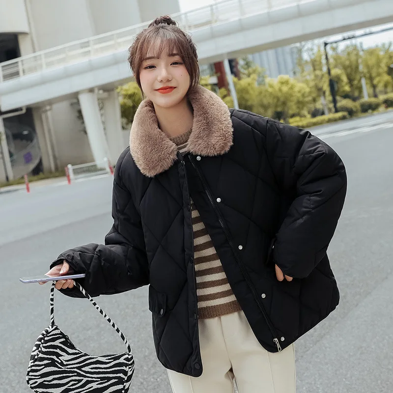 Hong Kong Wind Popular cotton-padded jacket Autumn and Winter Korean Loose Lamb Wool Thickened Coat Women