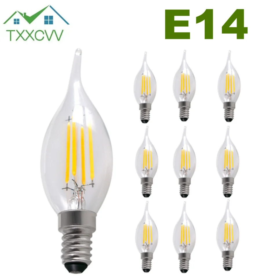 

9pcs 220V LED Bulb E14 2W/4W/6W Dimmable Edison Retro Filament Candle Light C35 Warm/Cold White 360 Degree Energy Saving Lamp