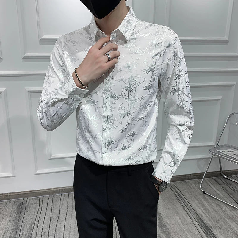 

Рубашка-смокинг мужская с длинным рукавом, модная повседневная смокинг, простой облегающий костюм для клуба/выпускного вечера, черный/белы...