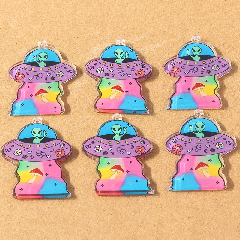 

5Pcs Mysterious UFO Spaceship Charms for Jewelry Making Alien Ship Charm Pendant Fit Necklace Earrings DIY Craft Findings