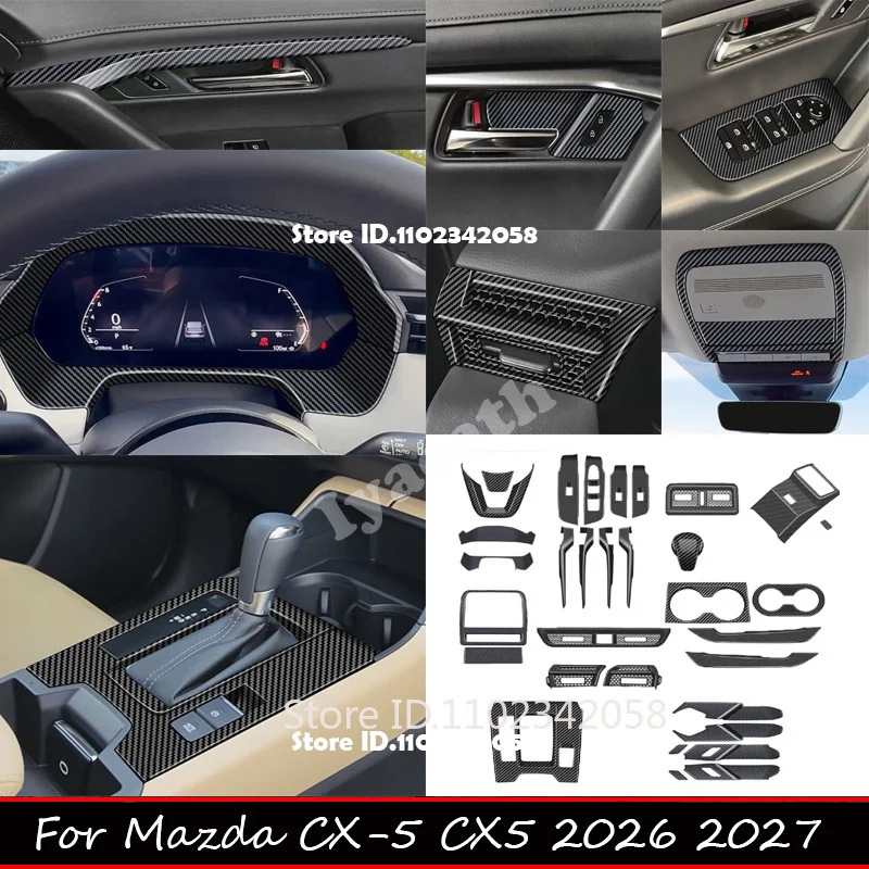 Фото Для Mazda CX-5 2026 2027: накладки из АБС-пластика под карбон для внутренних ручек дверей, передней приборной панели и панели переключения передач №1