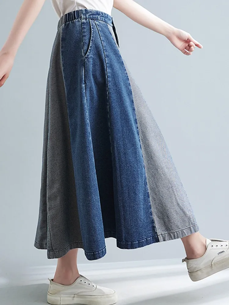 Женская длинная джинсовая юбка с высокой талией Повседневная Свободная