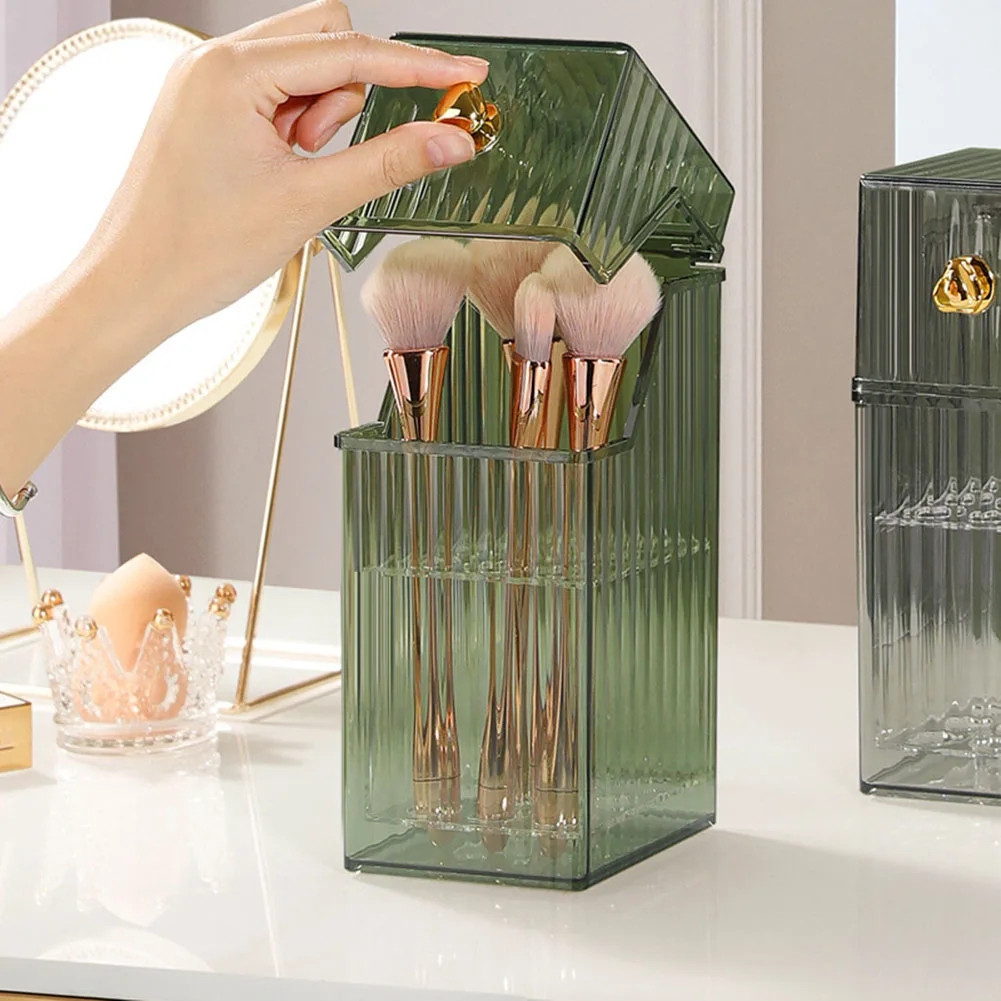 

Makeup Brush Organizer Multifunctional Countertop Cosmetic Box Portable Desktop Storage Compartment Dustproof for Dressing Table