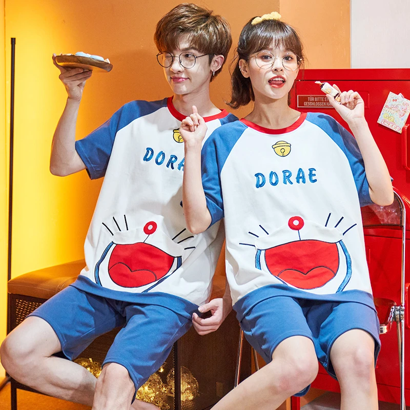 

Couple Pajamas Set Summer Cotton Nightwear Sleepwear Pijama Women Men Cartoon Doraemon Pyjama Pour Femme Cute Lover Pijamas