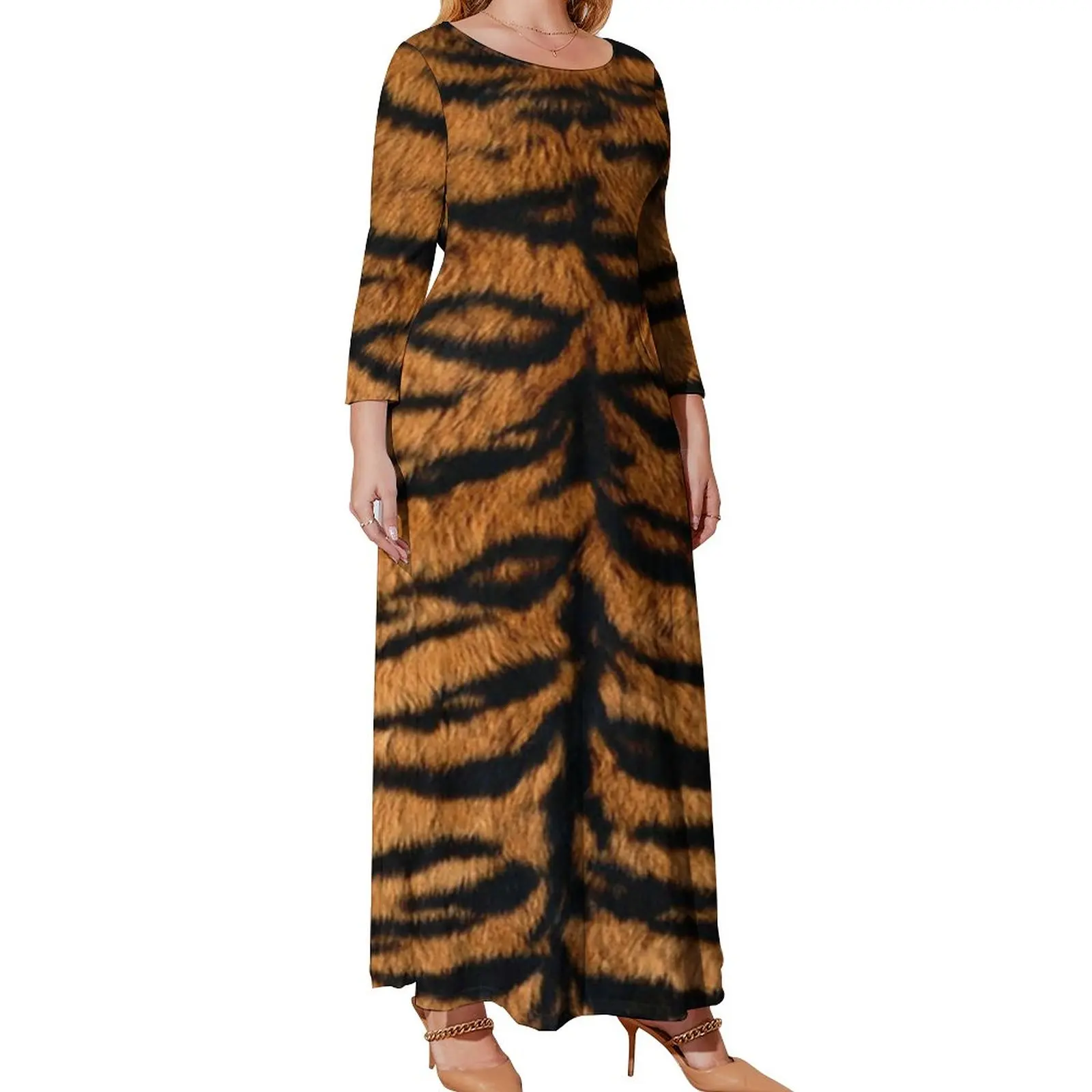 Unique Tiger Print Dress Wild Animal Fur Elegant Maxi Dress Street Style Bohemia Long Dresses Graphic Clothing Plus Size 4XL 5XL