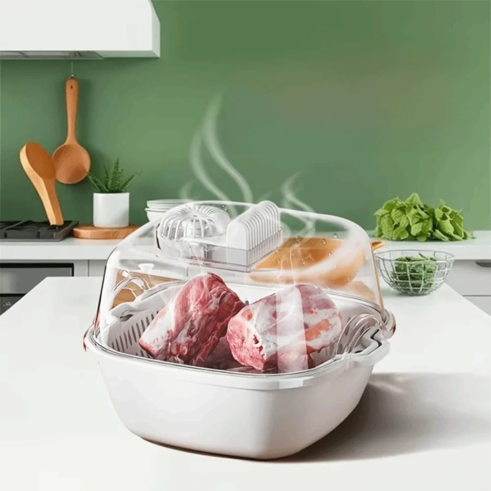 Фото Ультрафиолетовый беспроводной размораживатель для продуктов 4-в-1: машина для размораживания мяса с низким уровнем шума, съемный контейнер для размораживания фруктов №4