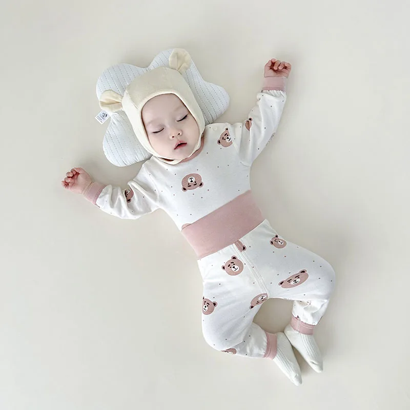Фото Детская Пижама MILANCEL, домашняя одежда для детей 0-3 лет, осень 2024, ночная одежда с мультяшным принтом для девочек, одежда для сна из 2 предметов для маленьких мальчиков №4