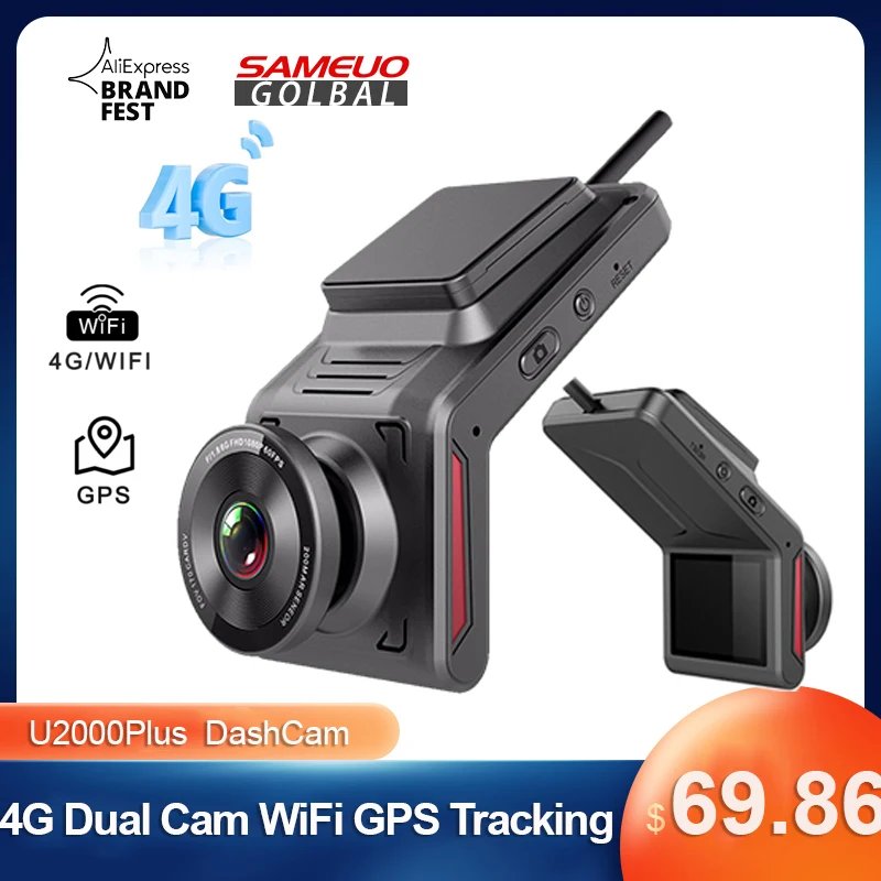 4G Dash Cam WiFi GPS Logger Support Remote Live Monitor Dual Lens Auto Video Dashcam Record 4g Hidden Car DVR U2000Plus Camera
