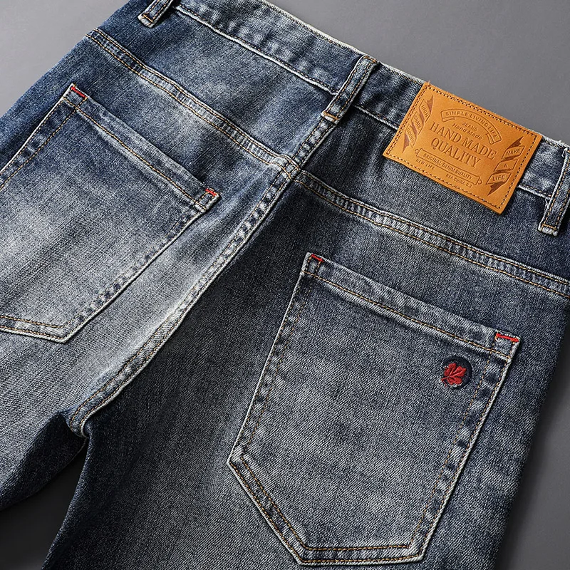 Fashion Designer Men Jeans Retro Blue High Quality Elastic Stretch Slim Fit Ripped Jeans Men Trousers Vintage Denim Pants Hombre