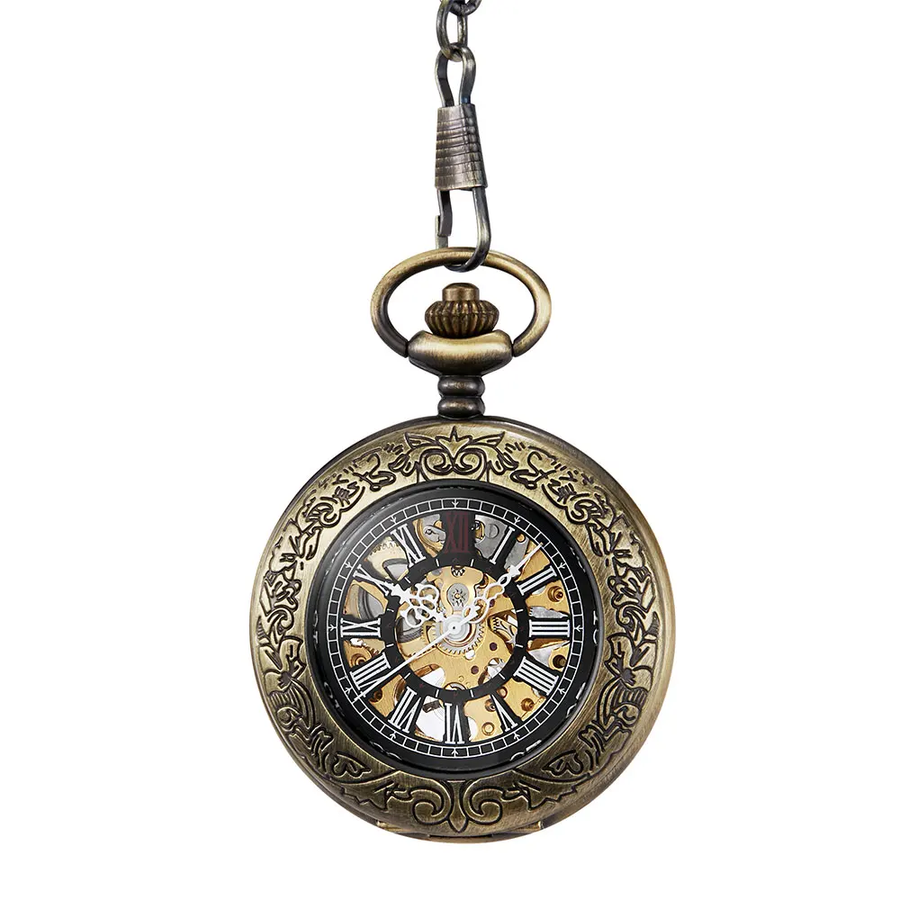 Vintage Steampunk Automatic Mechanical Skeleton Pocket Watches Men Women Luxury Brand Hand Wind Necklace Pocket & Fob Chain