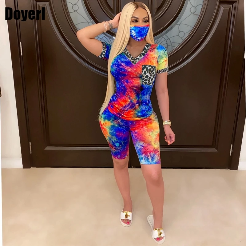 

Tie Dye Biker Shorts Set Women Tracksuit 2 Piece Set Summer Lounge Wear Two Piece Outfits Matching Sets for Women Sweat Suits