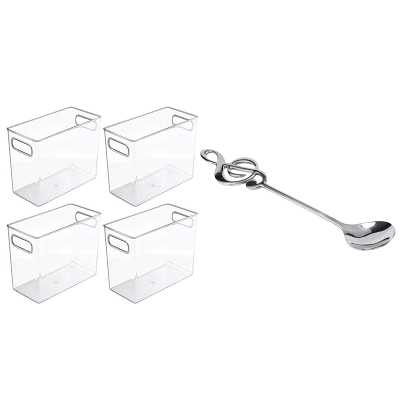 

HOT-8Pcs Cute Music Theme Tea Stirring Spoon & 4 Pcs Kitchen Pantry Cabinet, Refrigerator Or Freezer Food Storage Bin