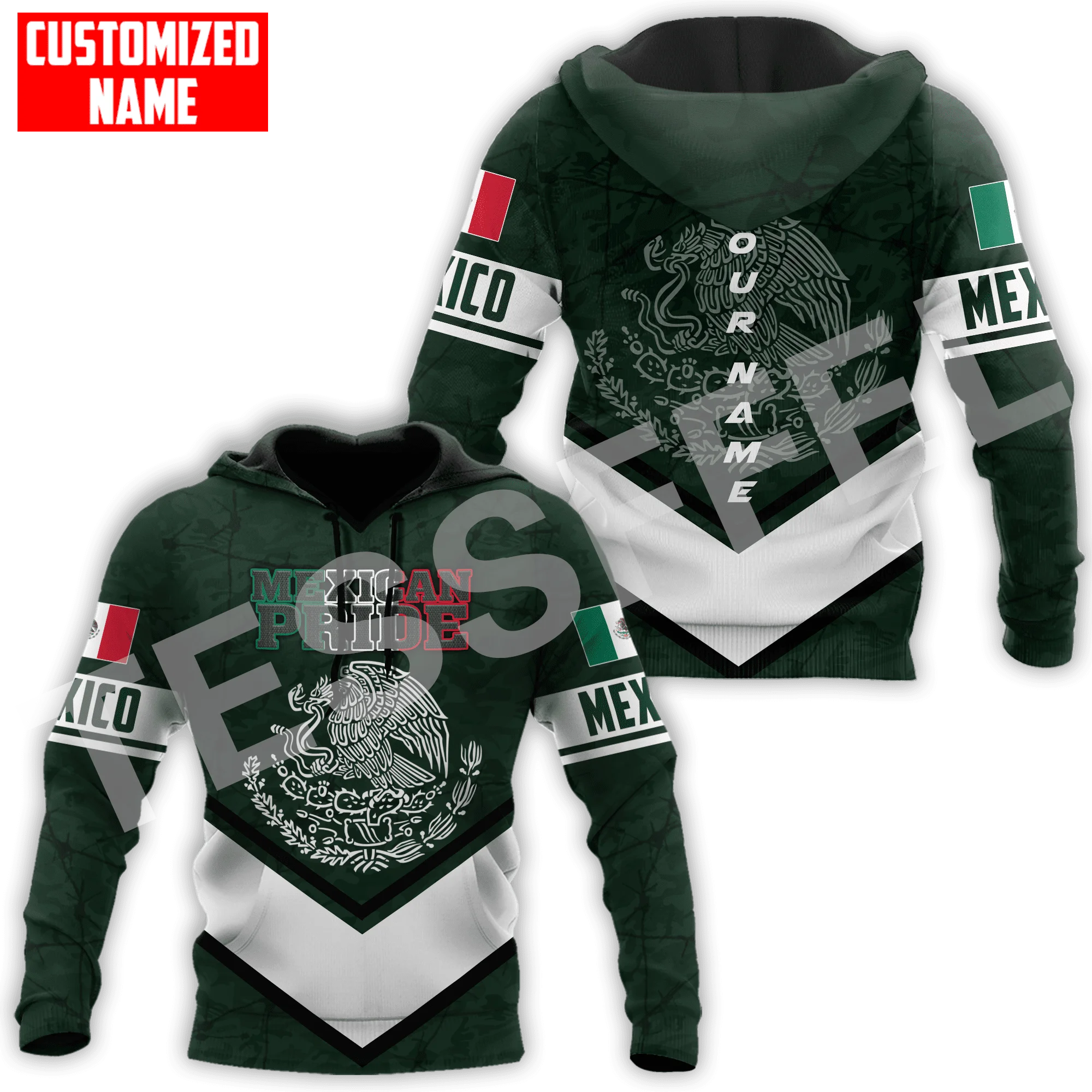 

Mexico Eagle Rooster Skull Country Custom Name Flag Tattoo Pullover 3DPrint Unisex Harajuku Autumn Long Sleeves Casual Hoodies M