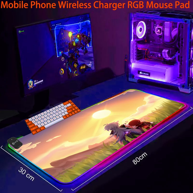 

Phone Wireless Charging RGB Mouse Pad LED Gaming Klee Genshin Impact Office Accessories Computer Offices Game Mats Laptop Rug