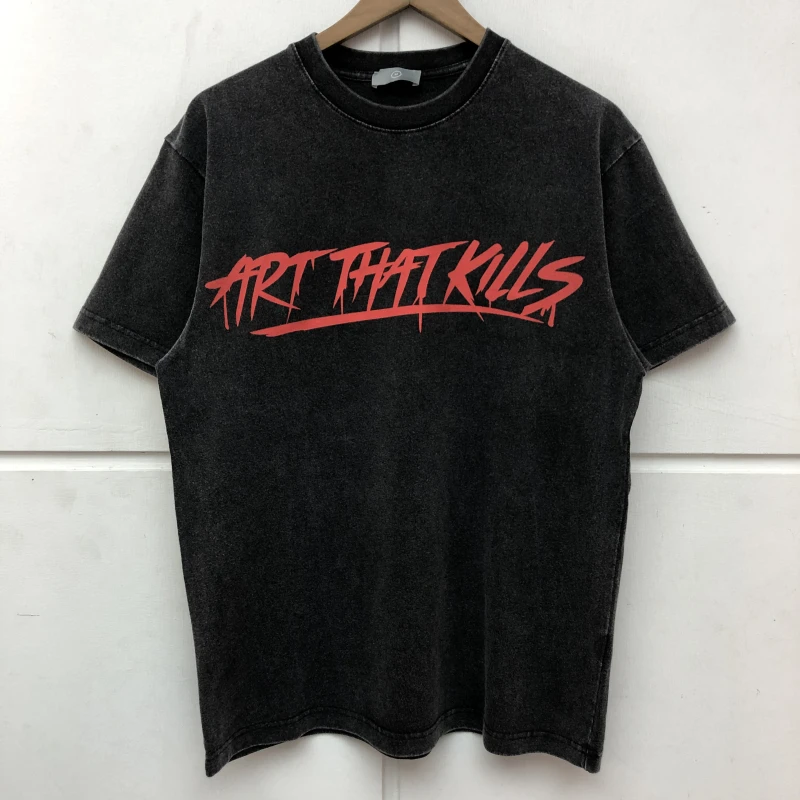 

New luxury 2021 Men Art That Kills Washed Old T Shirts T-Shirt Hip Hop Skateboard Street Cotton T-Shirts Tee Top D90