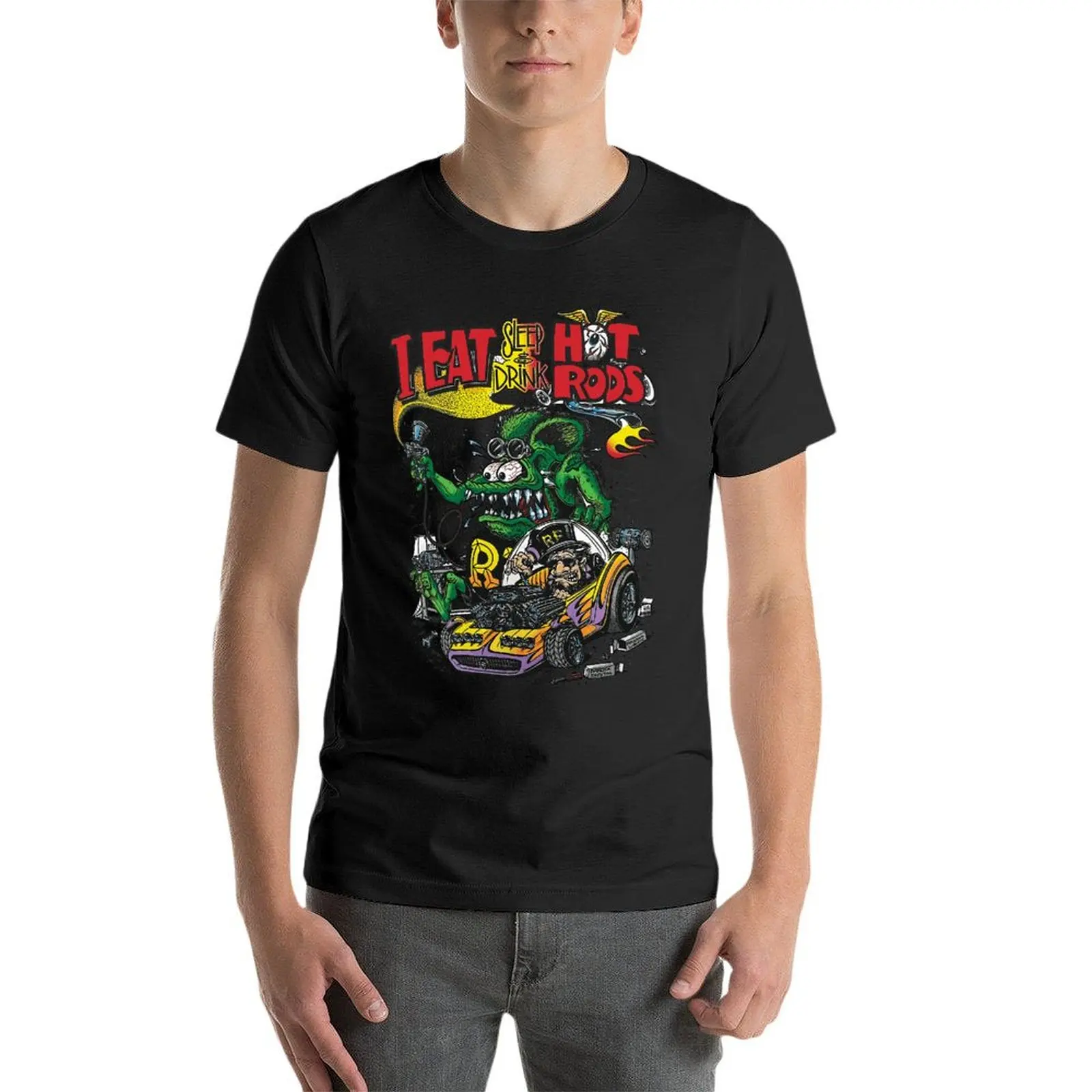 

Ed Big Daddy Roth Rat Fink Eat Drink Hotrods Oversized T-Shirts Fashion Mens Clothing 100% Cotton Streetwear Big Size Top Tee