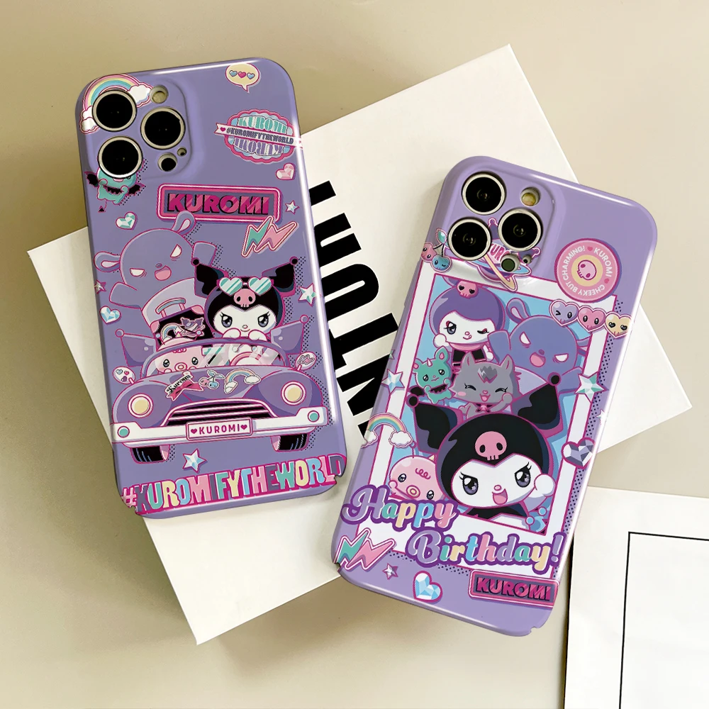 Фото Милый мультяшный фиолетовый чехол для телефона ANIME K-Kuromi для IPhone 16, 15, 14, 13, 12, 11 Plus Pro Max Mini, глянцевый HD, твердый чехол, пленочный корпус №1