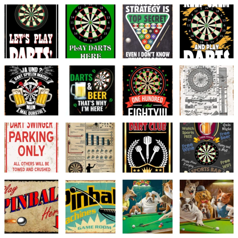 

Darts billiards pinballs Logo Metal Tin Sign, Vintage Retro Poster Art Creative Door Sign Decor for Bars Cafes Pubs Home