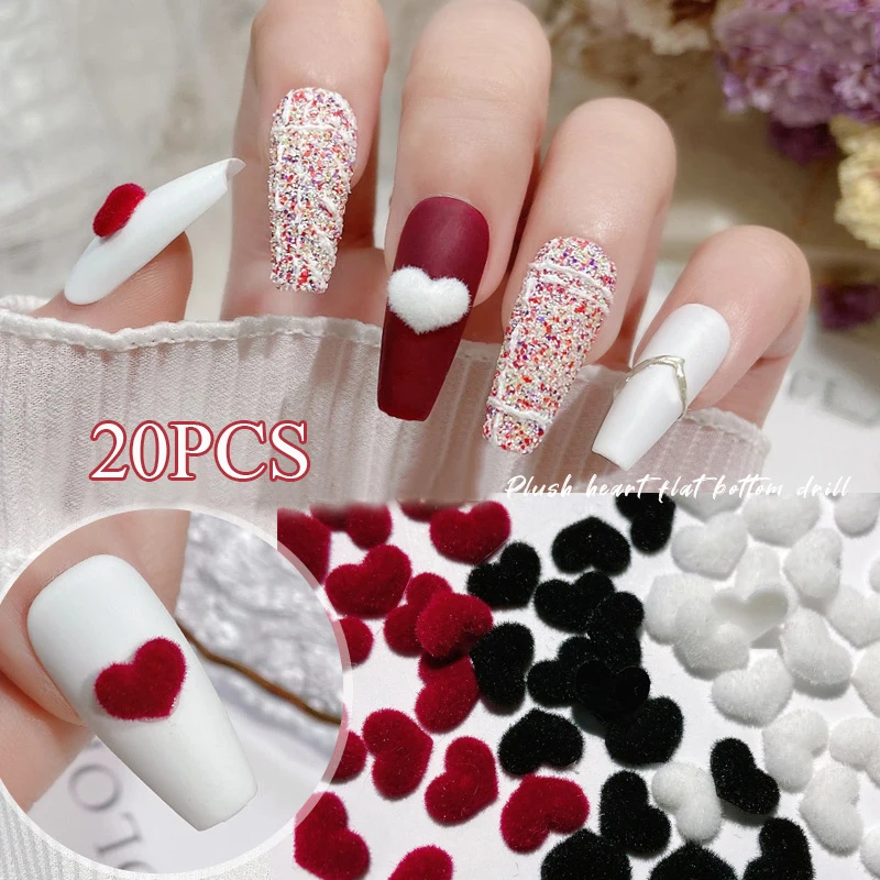 

20pcs Pompoms Plush Love Heart 3D Fluffy Nail Art Decoration Lovely Jewelry Manicure Valentine Design Accessories Winter New