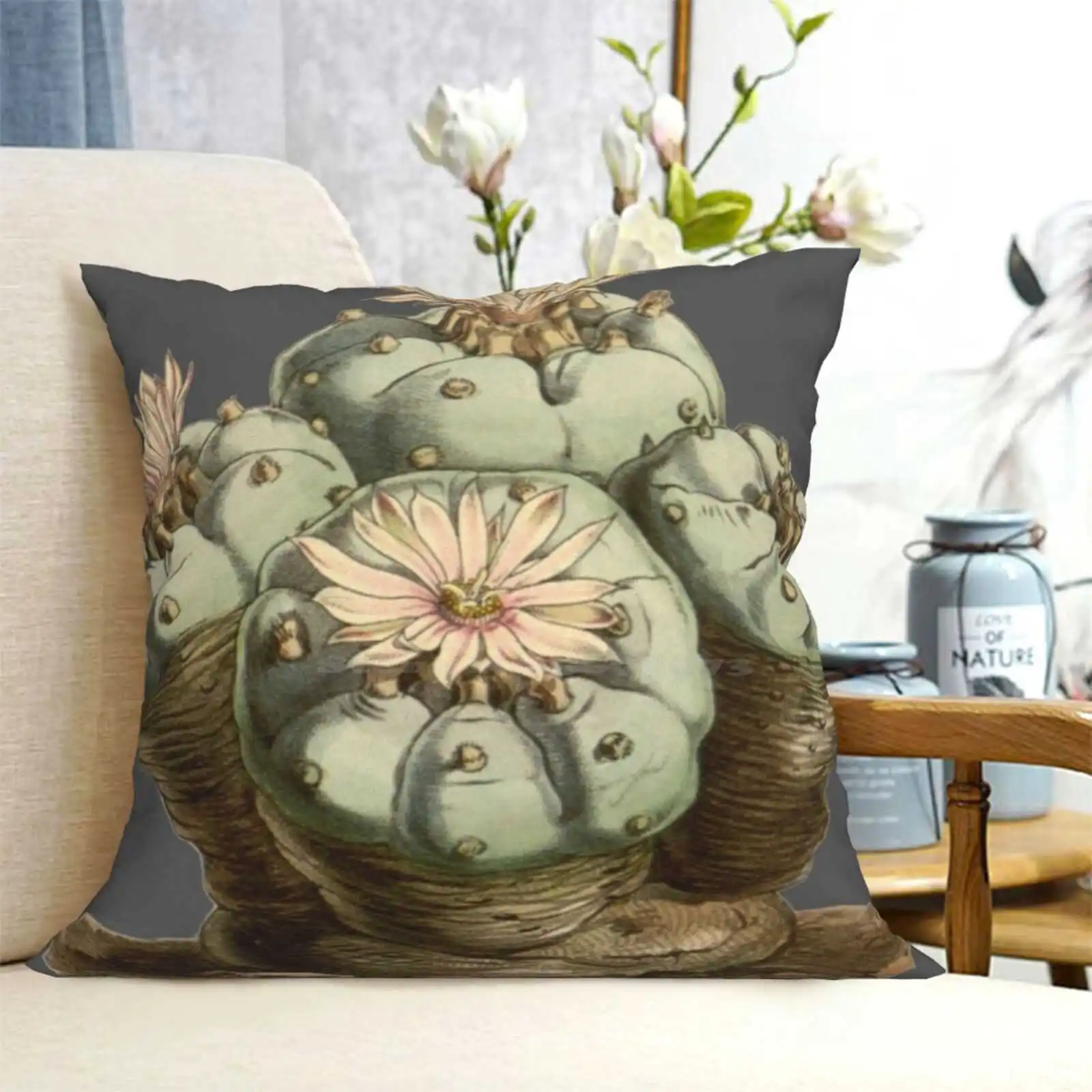 Lophophora Williamsii/Peyote-Античная растительная иллюстрация 1847 наволочка для подушки