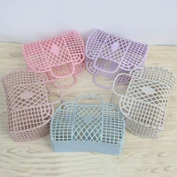 laundry basket mesh hollow handbag summer women plastic bath basket washing storage basket home organizer jelly beach tote bag