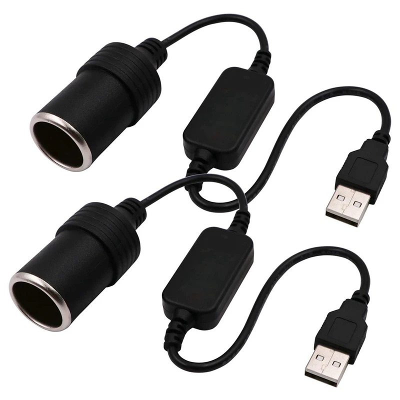 

USB A Male To 12V Car Lighter Socket Female Converter Cable 2-Pack