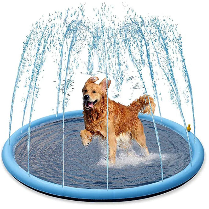 150/170cm Summer Pet Swimming Pool Inflatable Water Sprinkler Pad Play Cooling Mat Outdoor Interactive Fountain Toy for Dogs