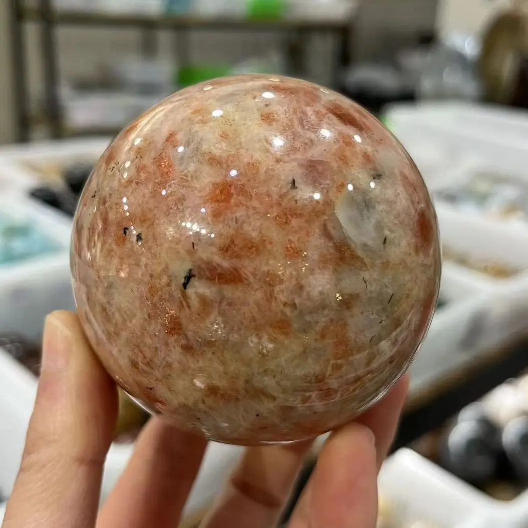 Шар из натурального оранжевого хрусталя 50-70 мм золотой камень для украшения дома.