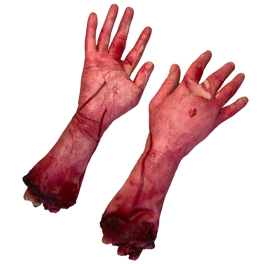 

2Pcs severed- hand Blood Props, Scary Broken Severed Hand Body Parts Creepy Severed Broken Arm for Haunted House Decor blood