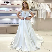 fivsole deep v neck luxury wedding dress heavy handwork lace applique bridal dress a line short sleeves chapel wedding gowns
