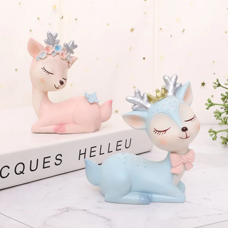 

Kawaii Couple Sika Deer Car Decoration Cartoon Deer Decoration Creative Resin Crafts Cake Decoration Home Decore