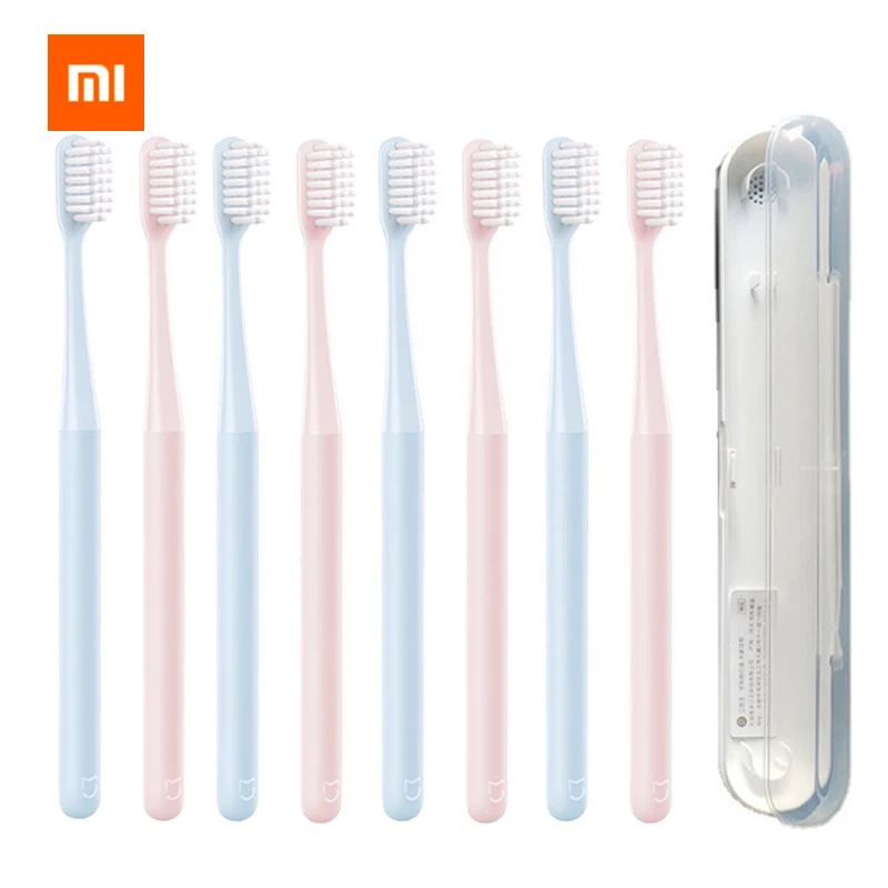 Original Xiaomi Mijia Toothbrush Manual Soft Superfine Round Brush Deep Cleaning Tartar Tooth Brush Pink Blue With Travel Case