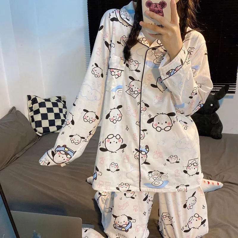 

2022 New Pajama Set Kawaii Sanrio HelloKittys Cinnamoroll Pochacco Cartoon Homewear Loose Casual Pajama Pants Gifts for Girls