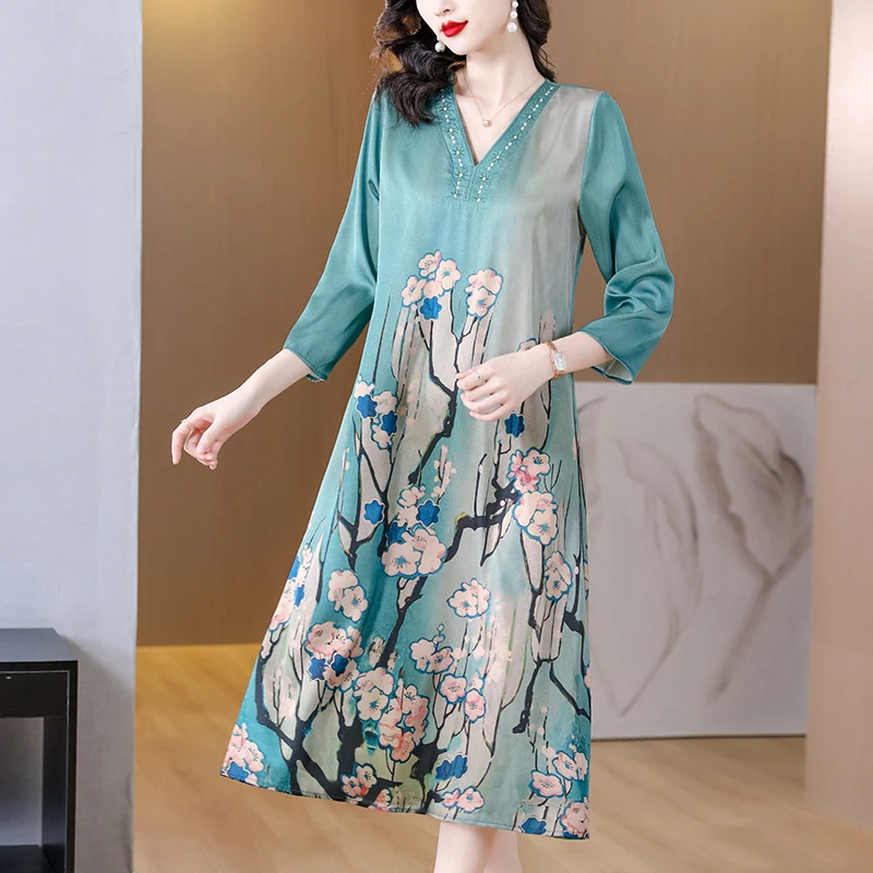 

Женское Повседневное платье с V-образным вырезом, корейское летнее Элегантное синее платье, Короткое атласное винтажное платье, шелковое роскошное облегающее платье средней длины с рукавом 2023