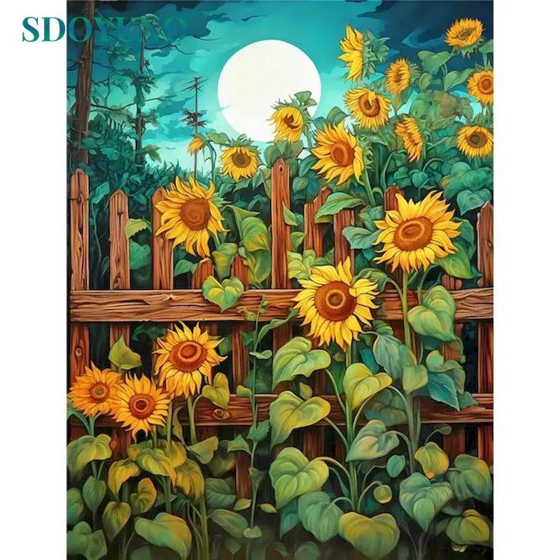 

SDOYUNO DIY Pictures By Number Sunflower Kits Home Decoration Painting By Numbers Drawing On Canvas HandPainted Art Gift