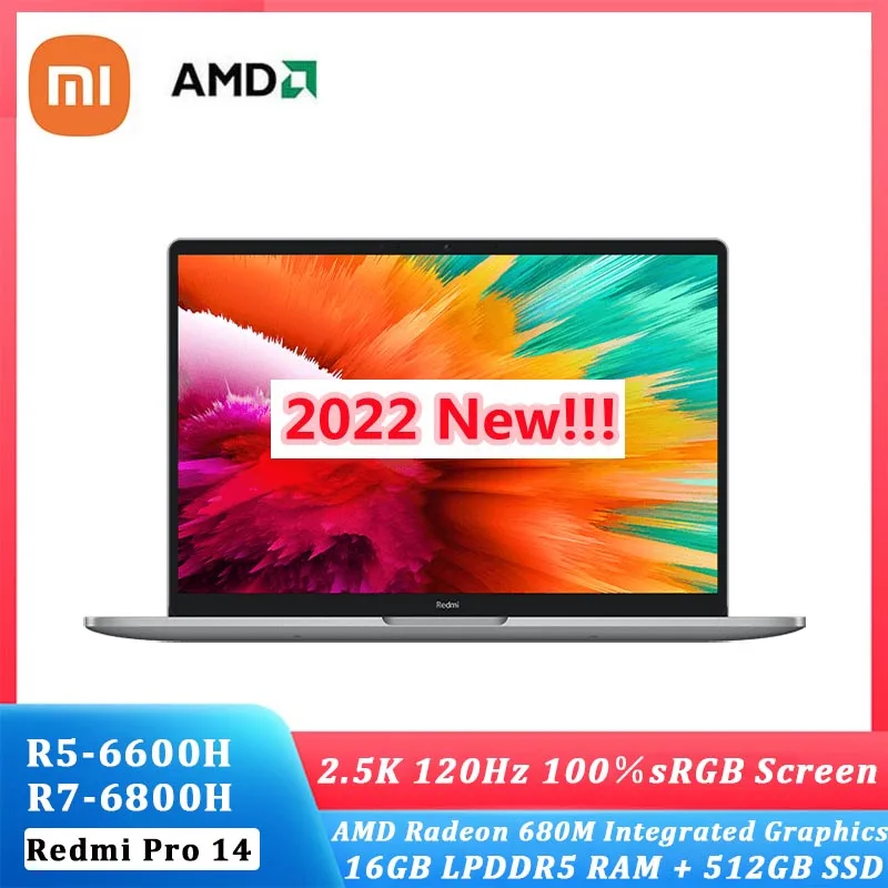 

Xiaomi RedmiBook Pro 14 ноутбук 2022 Новый Ryzen R5 6600H / R7 6800H AMD компьютер 2,5 K 120Hz 16 Гб RAM 512 ГБ SSD тонкий ноутбук PC