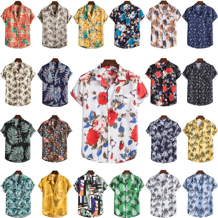 

Men's Shirt Summer 2022 New Hawaiian Shirt Man Print Beach Pocket Vintage Short Sleeve Tops Fashion Shirts Clothing Blouses