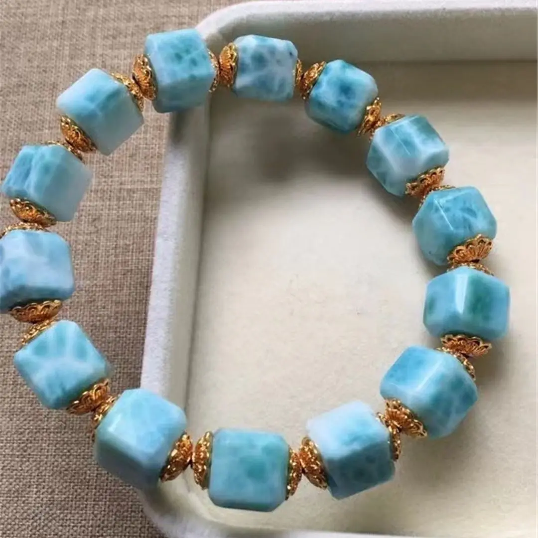 

Браслет из натурального голубого ларимара, ювелирное изделие для женщин и мужчин, кристаллические бусины богатства, морская тематика, драг...