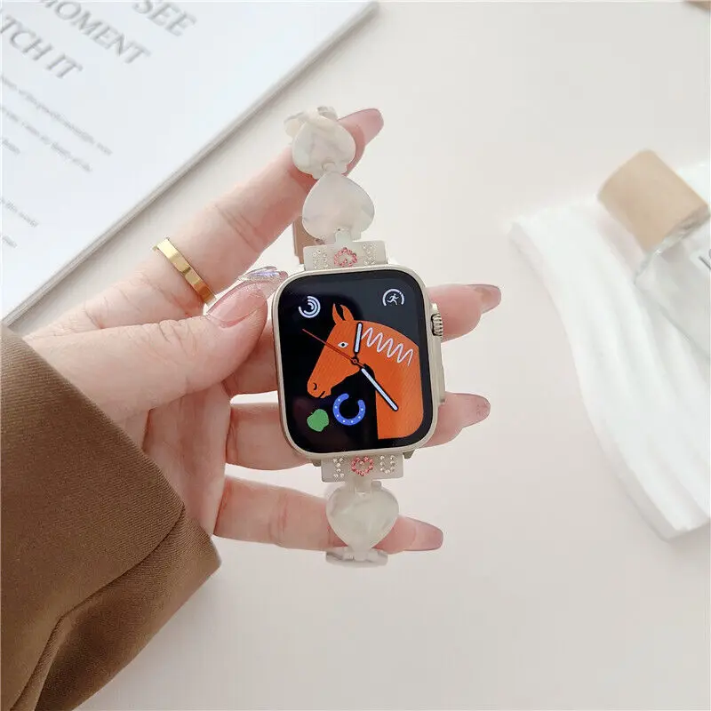 Love Heart Tortoise Shell Resin Wrist Band Strap For Apple Watch Series 8 7 6 5 4 SE 3 2 1 45mm 44mm 42mm 40mm 38mm