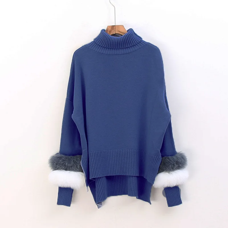 Свитер вязаный с воротником-хомутом и длинными рукавами из искусственного