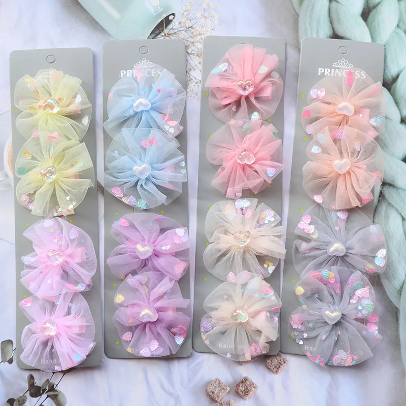 

4Pcs/Set Korean Fashion Chiffon Flower Hair Clips Aurora Love Hairpin Whith Shiny Shell Mesh Headdress Girls Hair Accessories