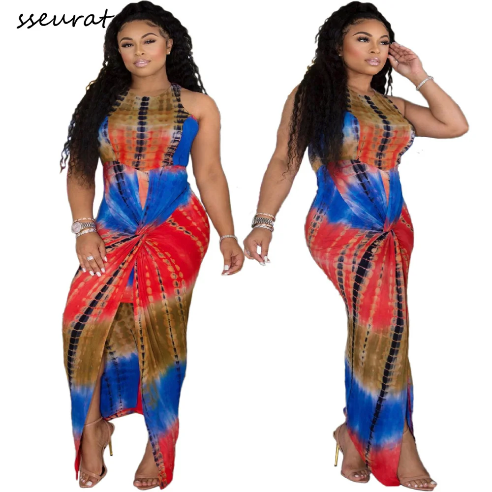 

Женское облегающее платье-карандаш SSEURAT, длинное облегающее платье без рукавов с принтом, уличная одежда, лето 2022