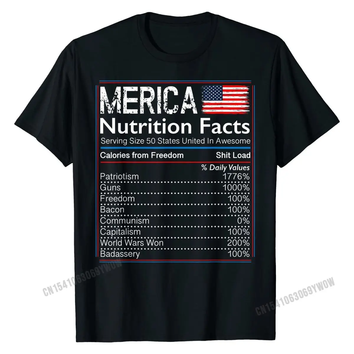 

4th of July Proud American Shirt Merica Nutrition Facts T-Shirt Hip hop Cotton Mens Tops Shirt Crazy Company Tshirts