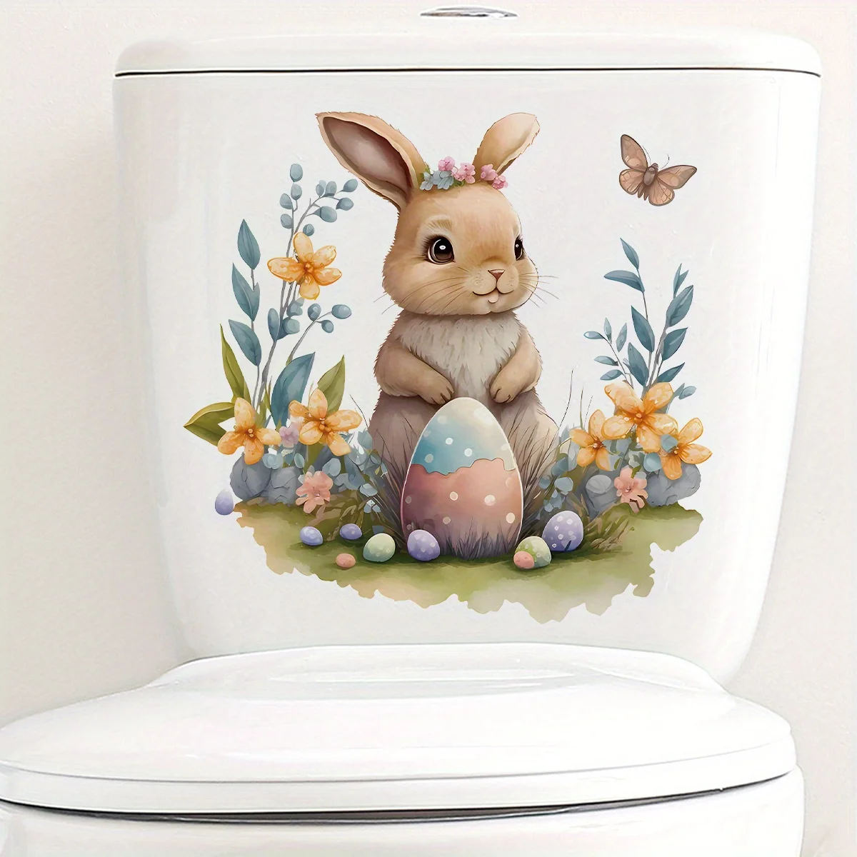 Милые наклейки на унитаз с цветами и кроликами украшение для гостиной детская
