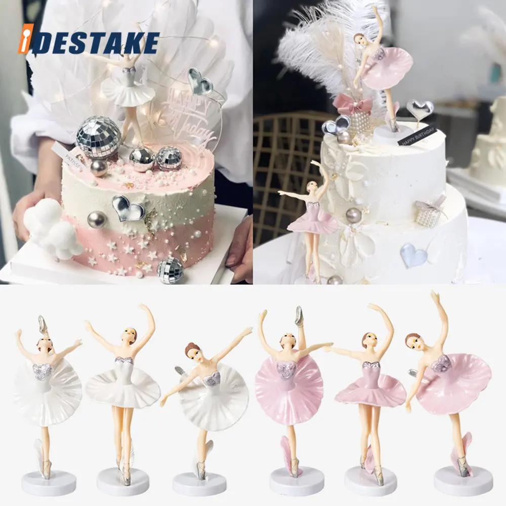 

3pcs Elegant White Pink Dancing Ballet Girls Cake Decoration Happy Birthday Cake Topper Wedding Crafts Party Decoration Gifts