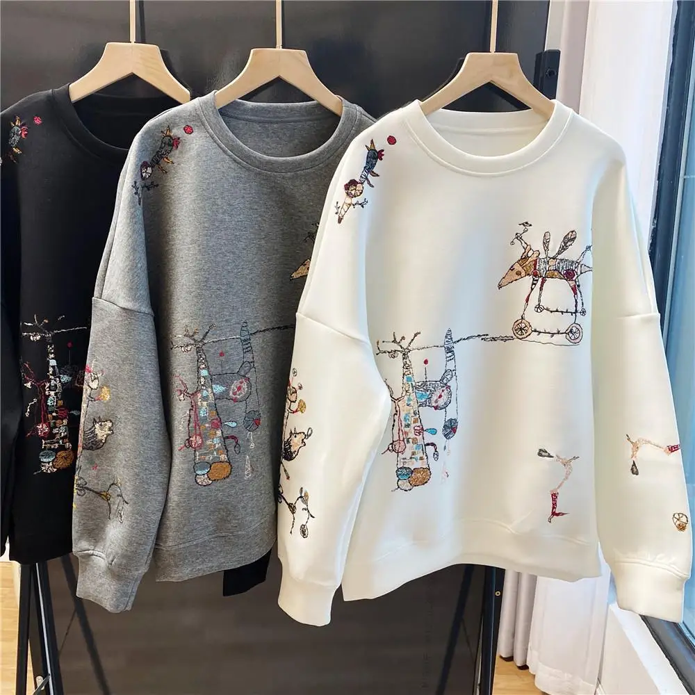 

2022 Autumn Winter Sweatshirts Women O-neck Loose Long Sleeve Fashion Casual Cotton Printing Pullovers Hoodies Woman Lady A316
