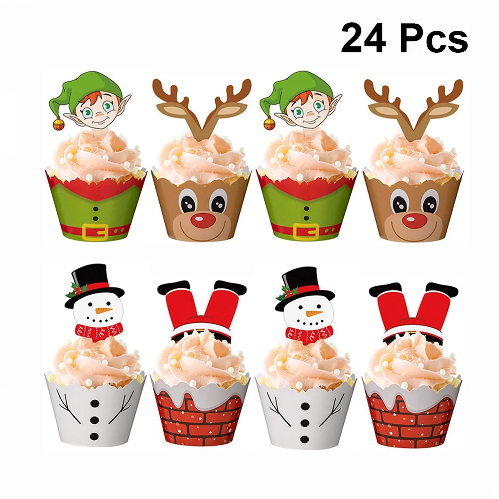 

Christmas Cupcakewrappers Mini Decorations Liners Picks Supplies Party Reindeer Cups Muffin Birthday Merry Paper Wrapper