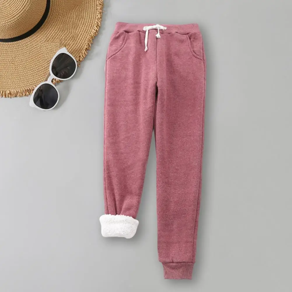 

Stylish Women Pants Slant Pockets Breathable Casual Sweatpants Winter Warm Plush Lining Sport Pants