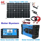 Система солнечной энергии KX для дома или автомобиля = преобразователь от 12 В до 110 В или 220 В 300 Вт + солнечная панель 18 в 18 Вт USB 5 В + контроллер 30 А