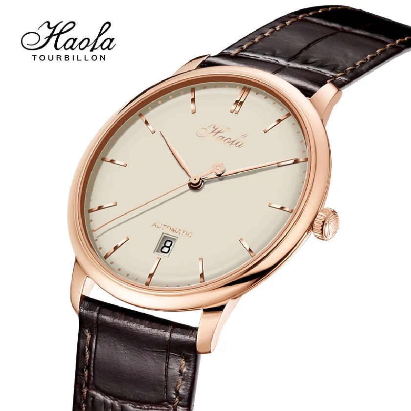 

Haofa Automatic Mechanical Business Watch For Men Sapphire Automatic Movement Ultra-thin Watches Mens 2021 Calendar Waterproof